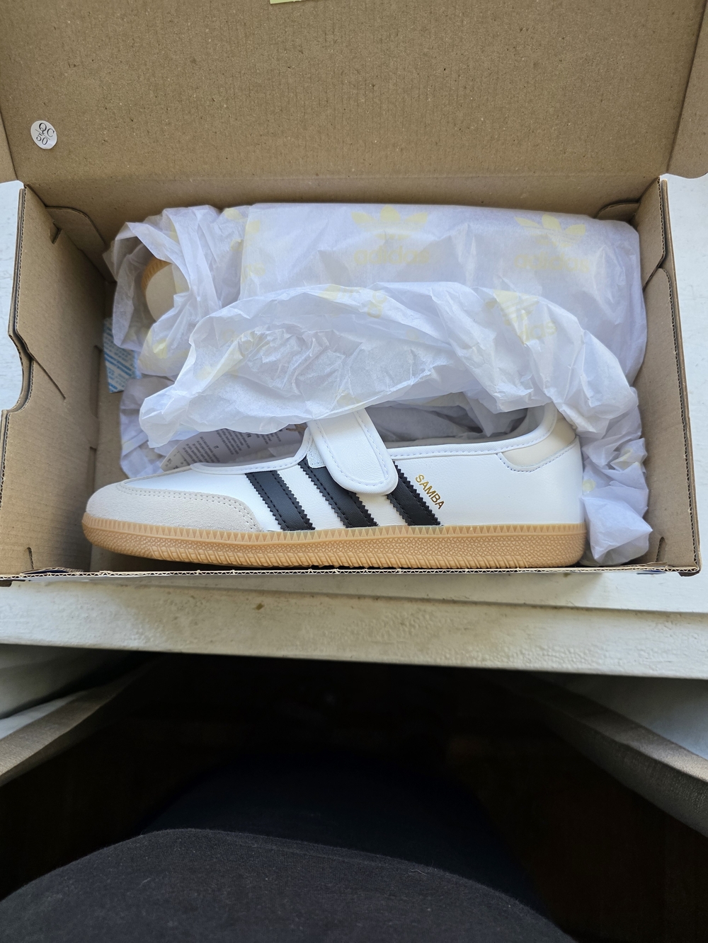 adidas White Black Gum Samba Velcro Sneakers